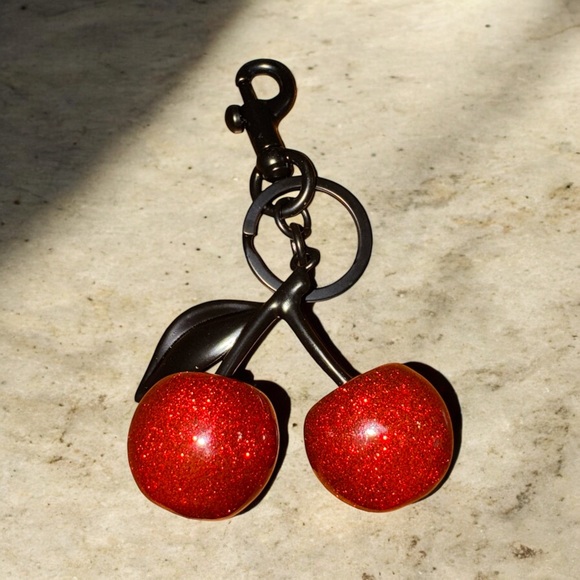Red Cherry Keychain/ Bag Charm with Black Stem NWT - Picture 3 of 5